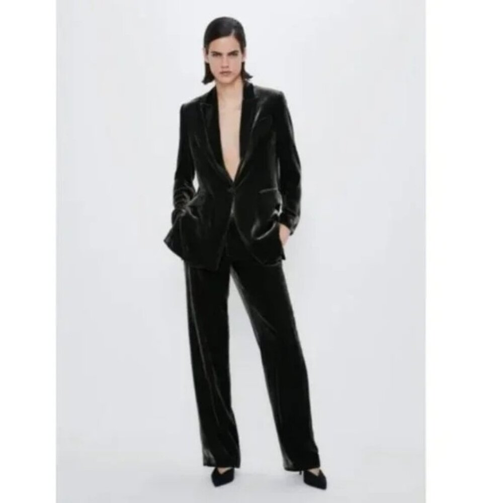 Zara Black Velvet Straight Leg Pants - perfect for NYE!